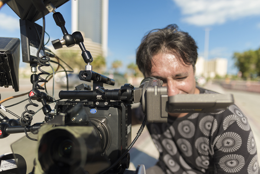 Matteo Curcio operating a camera rig in Abu Dhabi