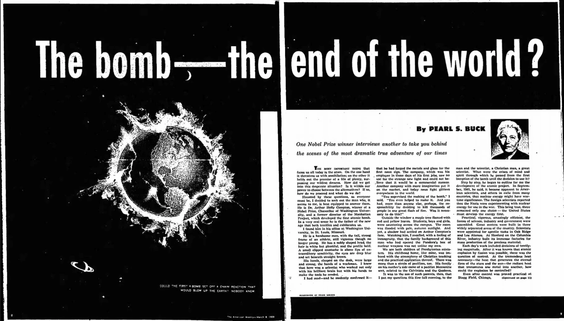 Scan of Pearl S. Buck’s article The Bomb — The End of the World?
