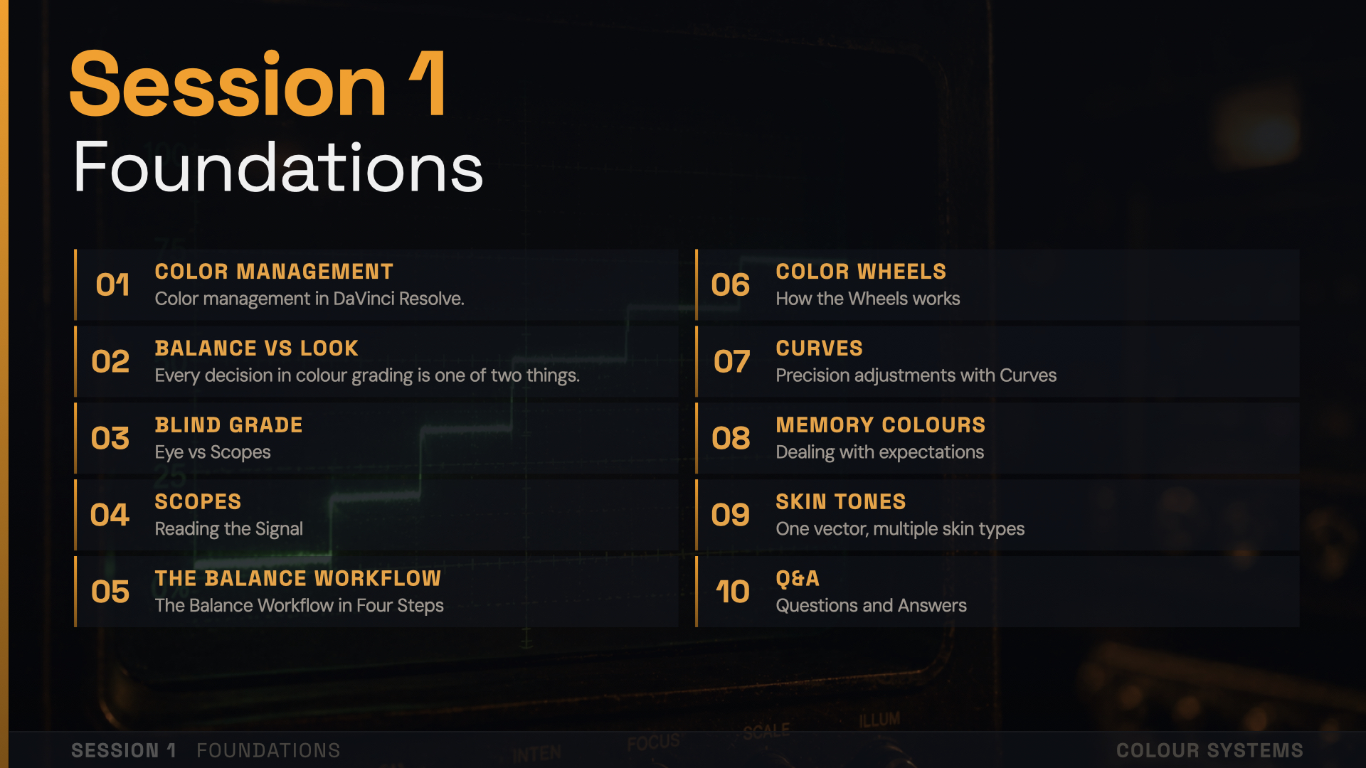 Color Systems session 1 agenda