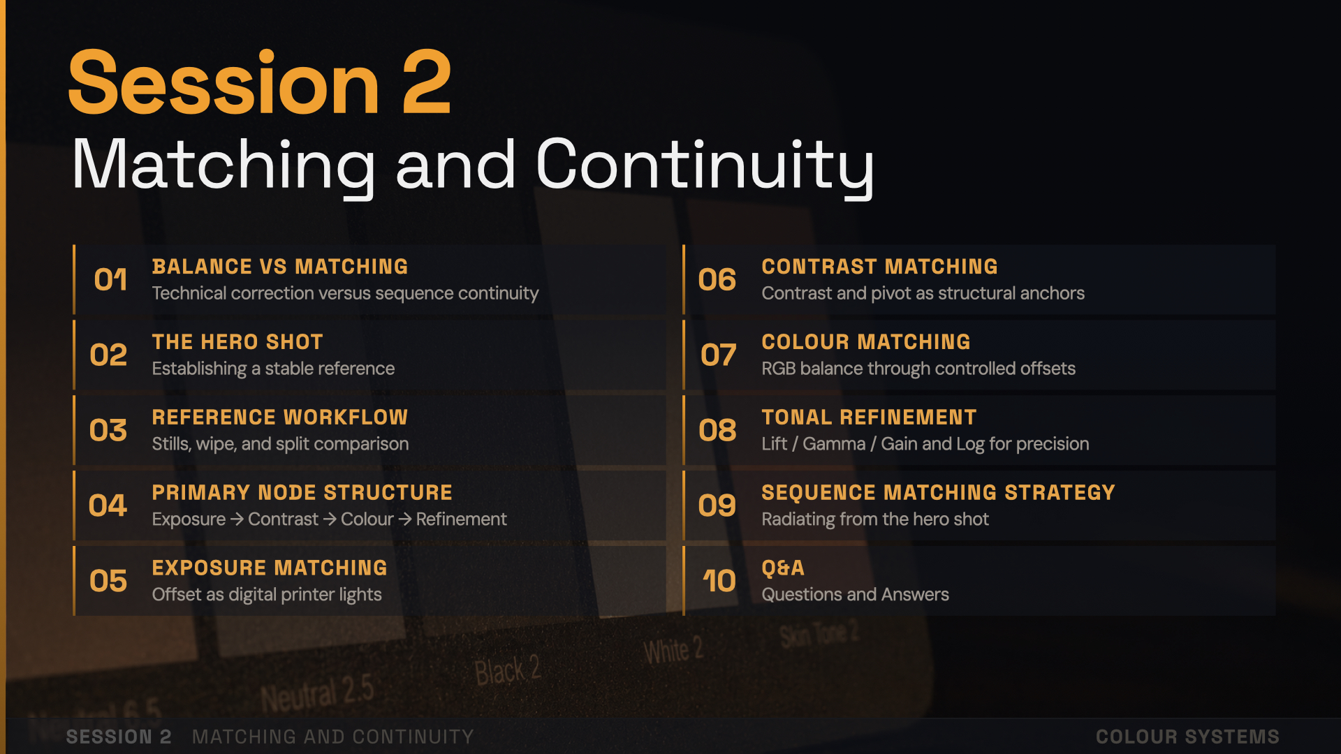 Color Systems session 2 agenda