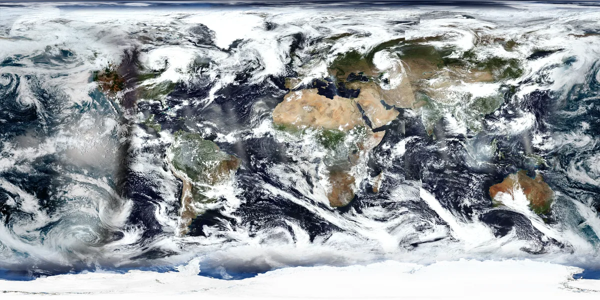 Satellite mosaic of Earth with a complete geographic background